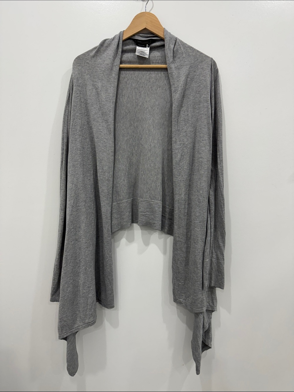 BCBGMAXAZRIA M/L Gray Silk Cotton Draped Open Front Cardigan